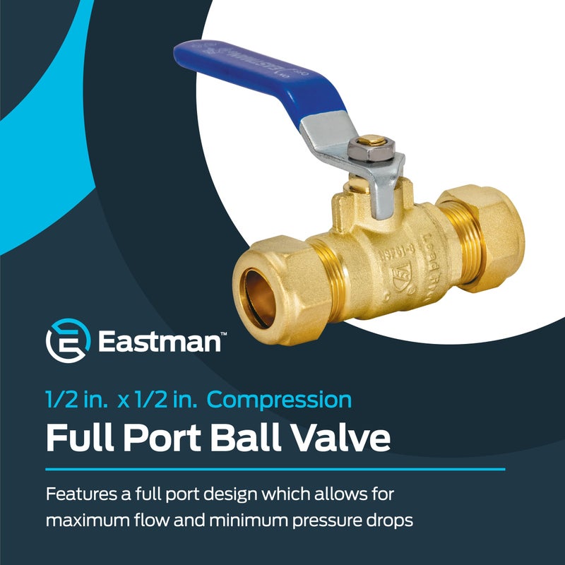 Eastman 1/2 Inch Compression Heavy Duty Full Port Ball Valve, Brass Plumbing Fitting, 20096LF - Image 2